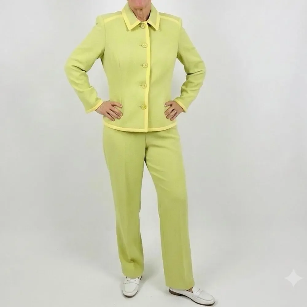 Vintage Bob Mackie Studio Lime Green PantSuit Retro Y2K Career Suit Size 14 (10)